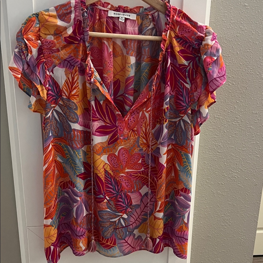 Rose & Olive Vibrant Floral Blouse in Pink, Orange, and Purple